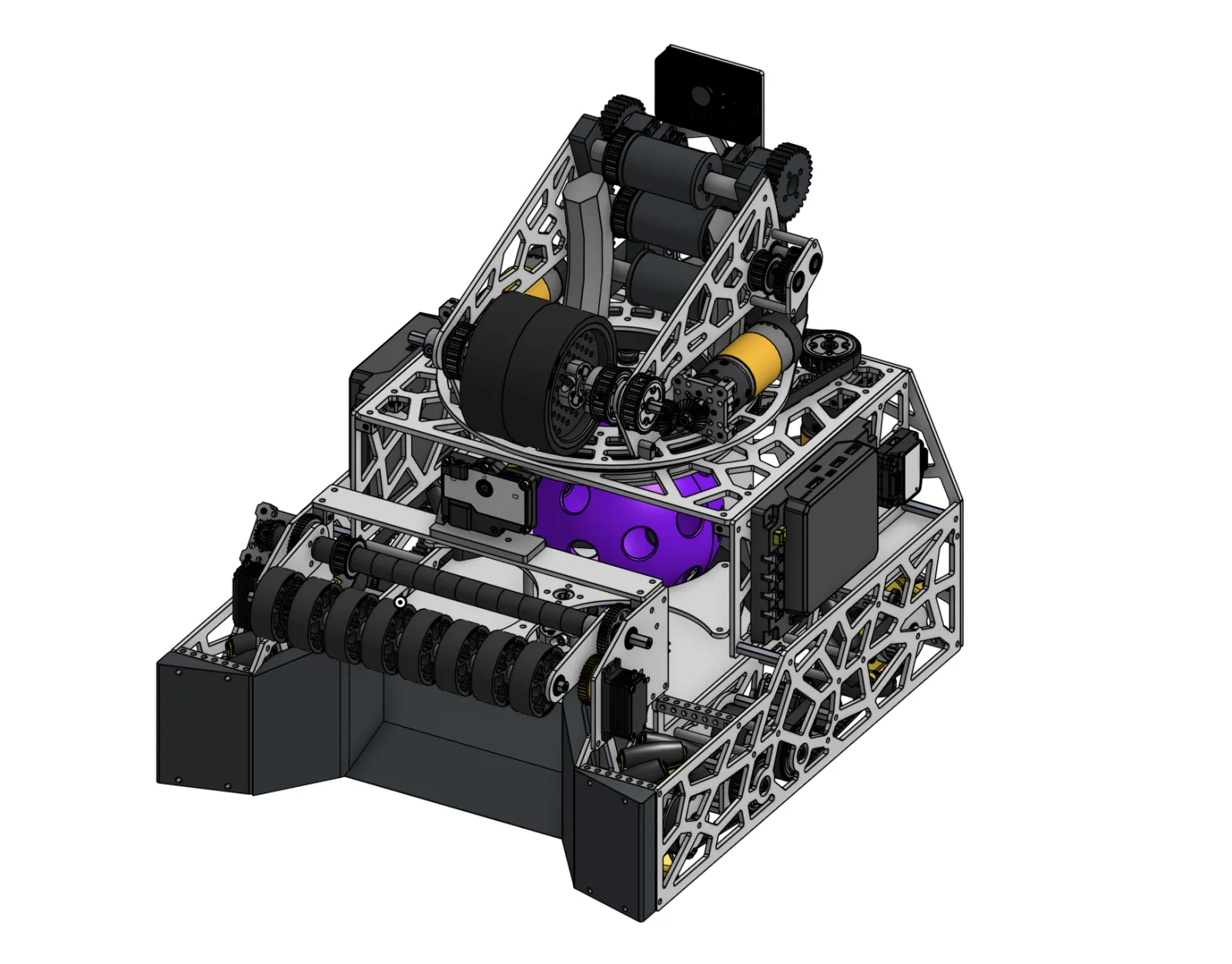 CAD render of the auto-aiming ball launcher
